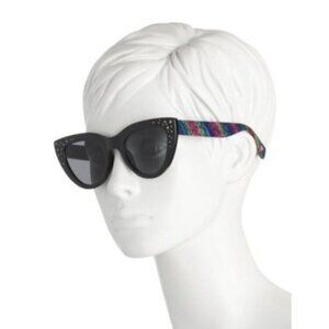 Betsey Johnson  Womens Rhinestone Rainbow Cat Eye Sunglasses Black